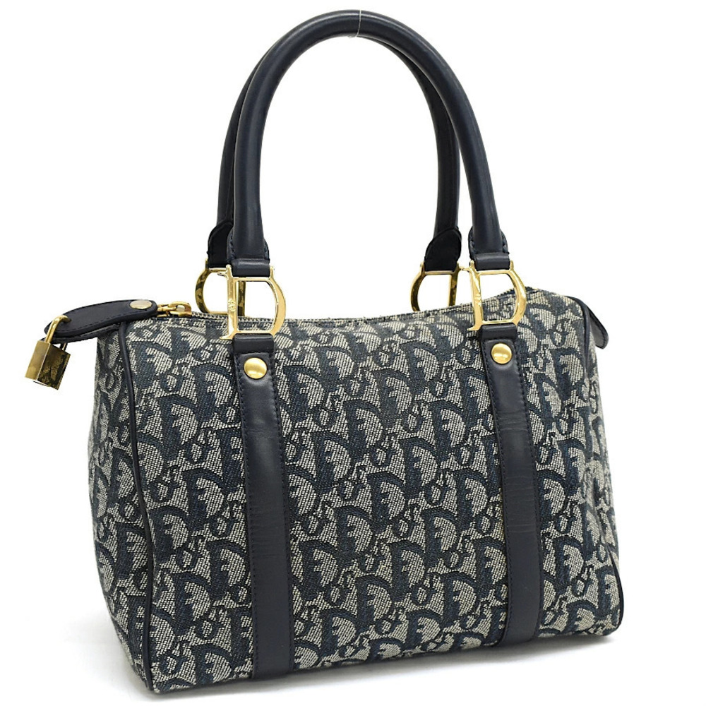 Christian Dior Trotter Handbag Boston Bag Navy Blue